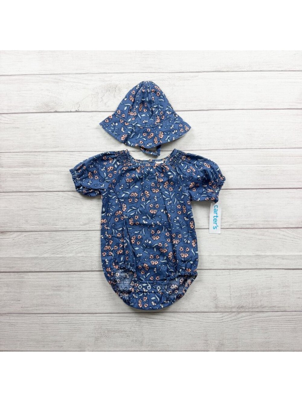 Carter's Girl Floral Bubble Romper Hat Set Lightweight Outfit NWT 12-18 Months